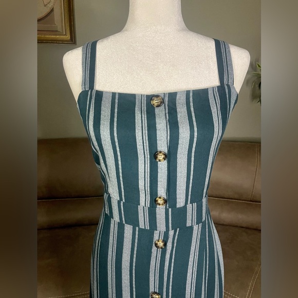 Charlotte Russe Never Worn Green White Striped Sun Dress Sz L Large - Picture 2 of 16